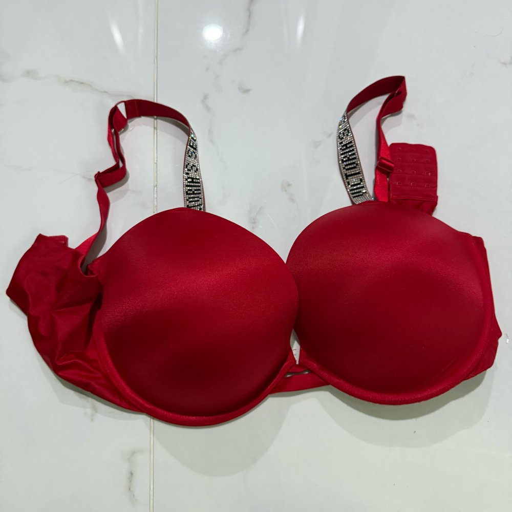 Victoria’s Secret Everywhere Pushup Red Bra Beaded Straps 36 DDD